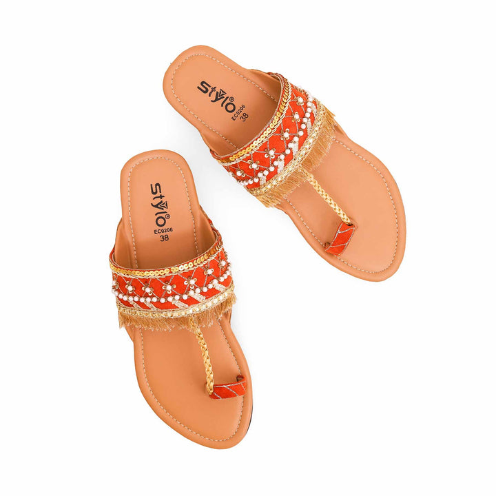 Orange Fancy Women Chappal EC0206