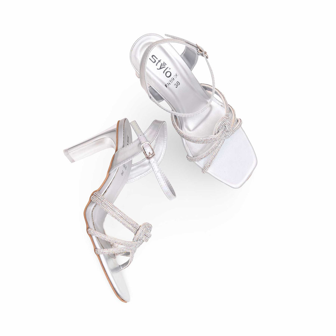 Silver Fancy Block Heel Sandal FN5906