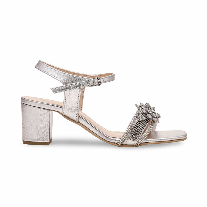 Silver Fancy Block Heel Sandal FN5912