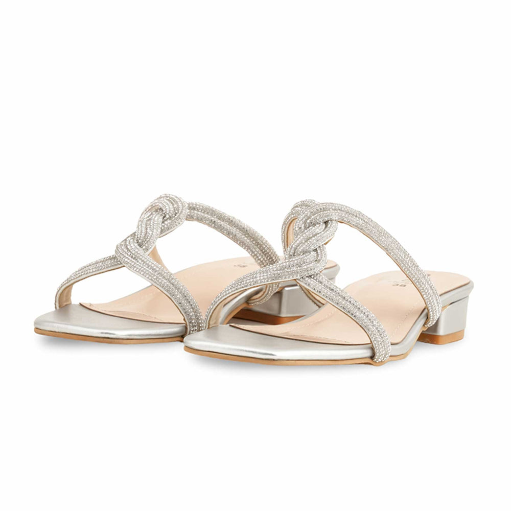 Silver Fancy Slipper For Women FN7912