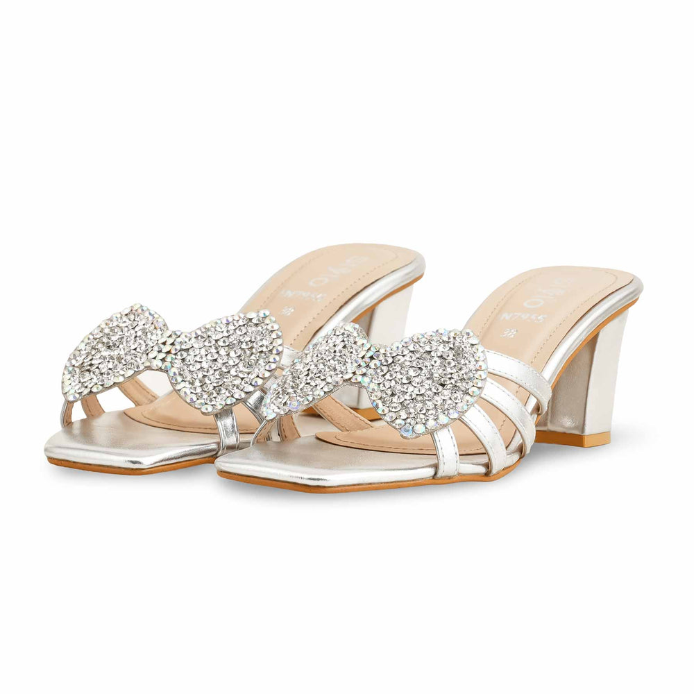 Silver Fancy Slipper For Ladies FN7955
