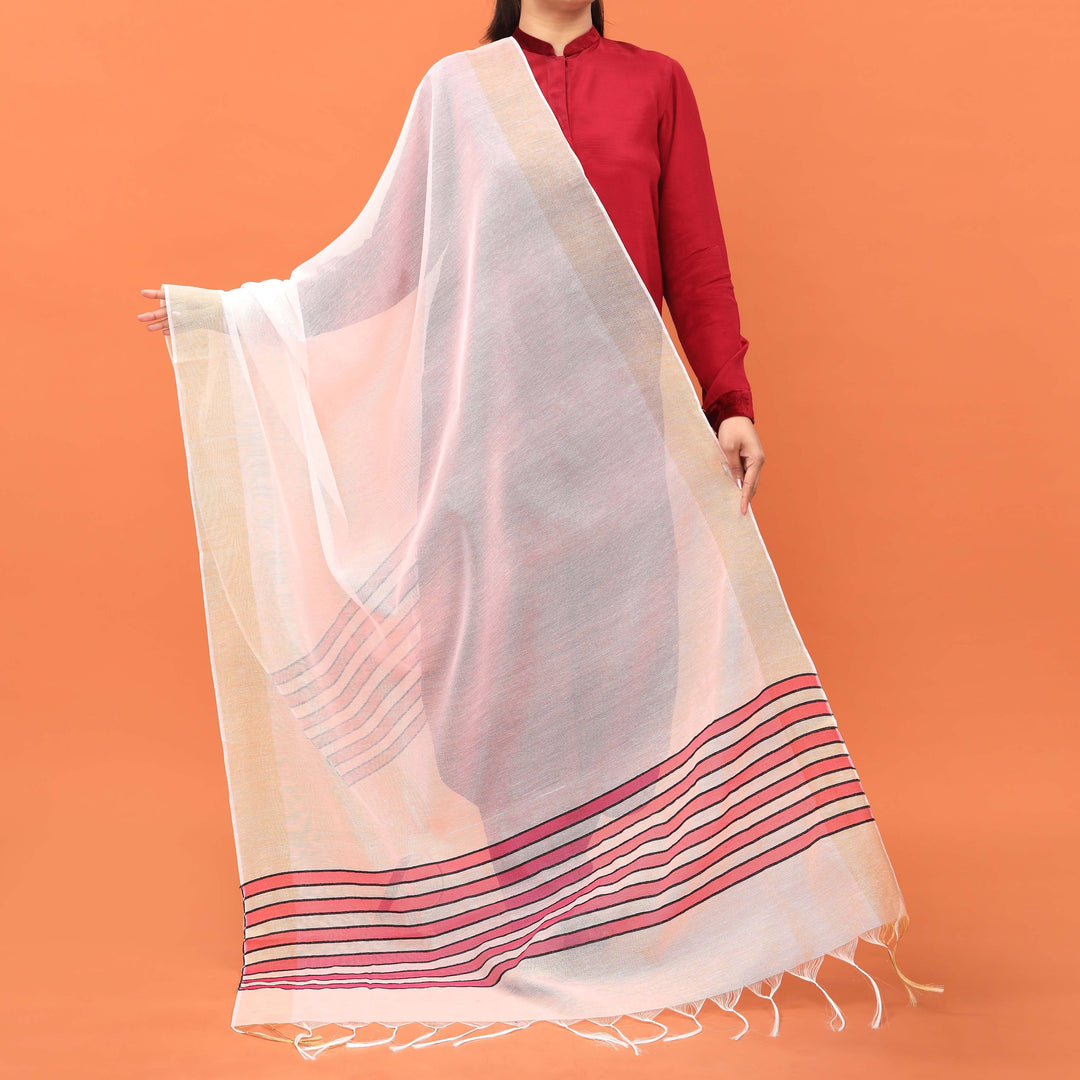 Peach Cotton Net Dupatta PD5365