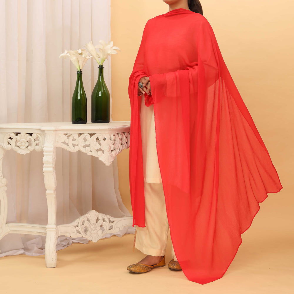 Red Plain Chiffon Dupatta PD5378