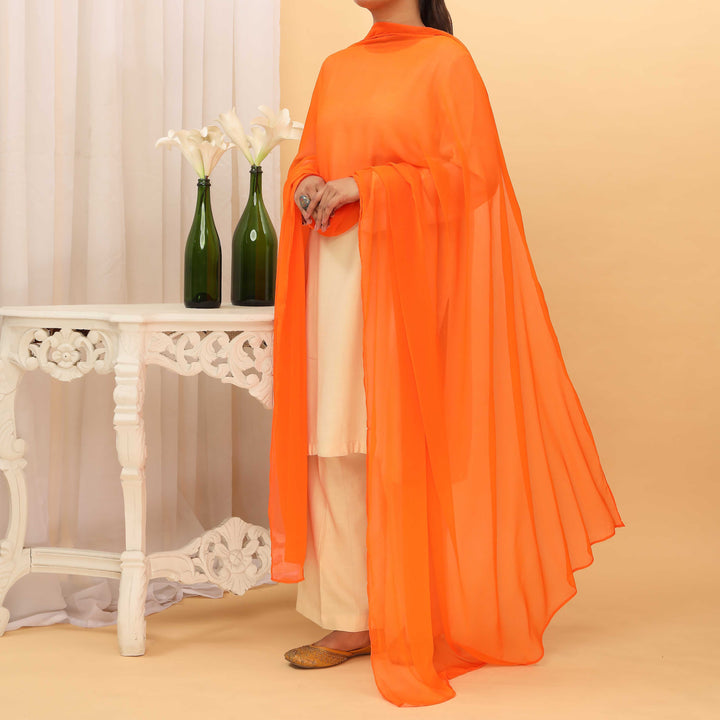 Orange Plain Chiffon Dupatta PD5383