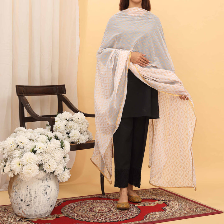 White Screen Printed Chiffon Dupatta PD5388