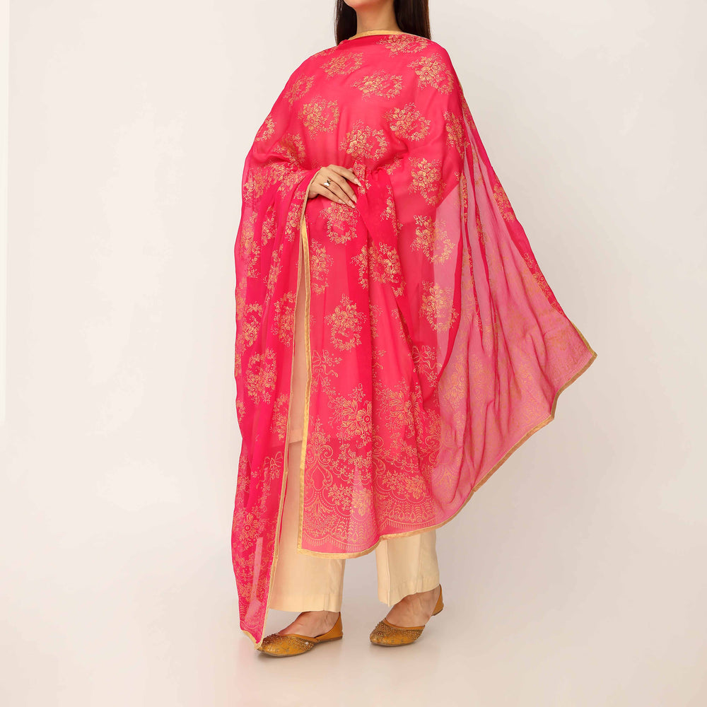 Pink Screen Printed Chiffon Dupatta PD5391