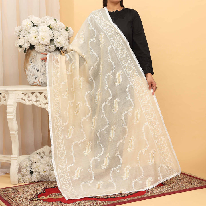 Beige Embroidered Dupatta PD5418