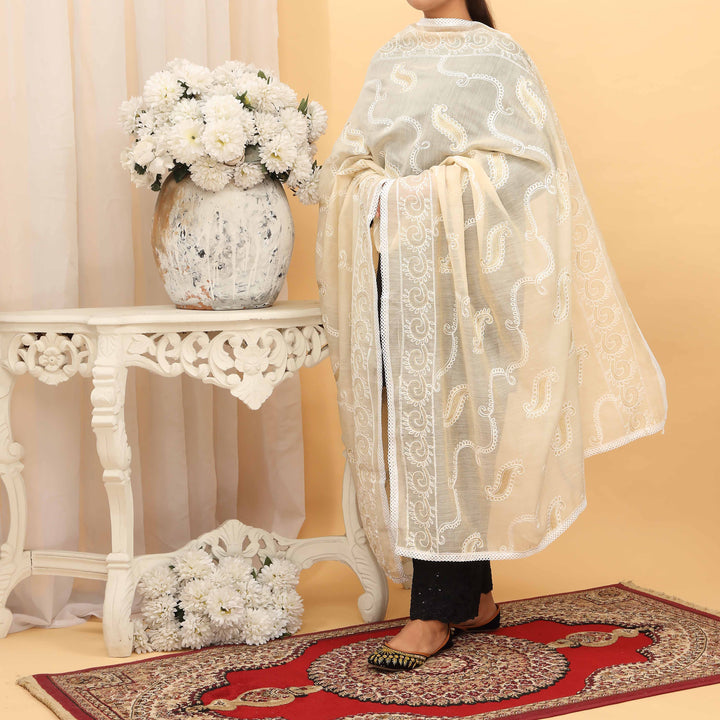Beige Embroidered Dupatta PD5418