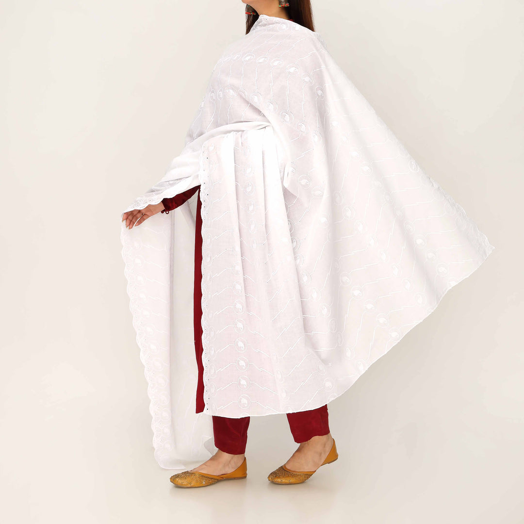 White Embroidered Dupatta PD5429