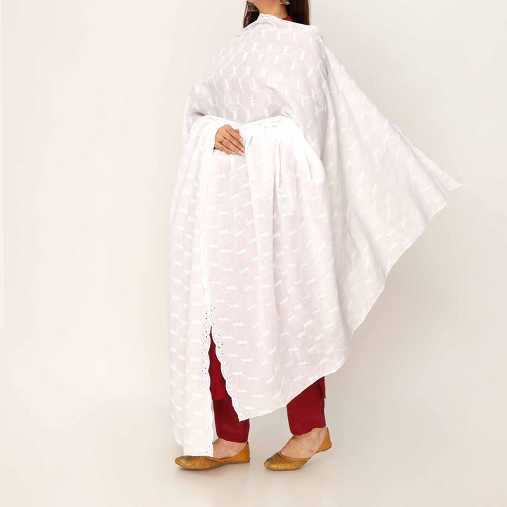 White Embroidered Dupatta PD5432