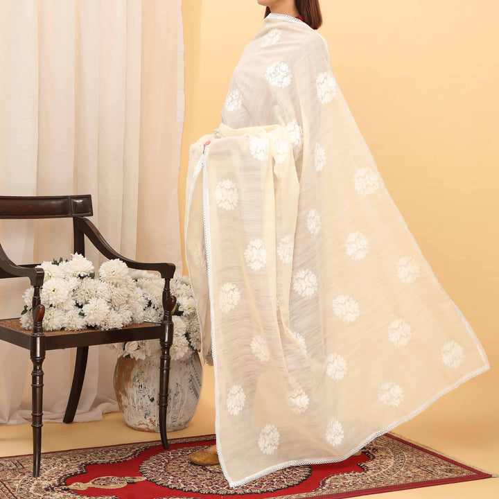 White Embroidered Dupatta PD5451