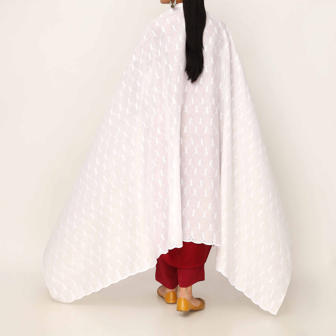 White Embroidered Dupatta PD5452