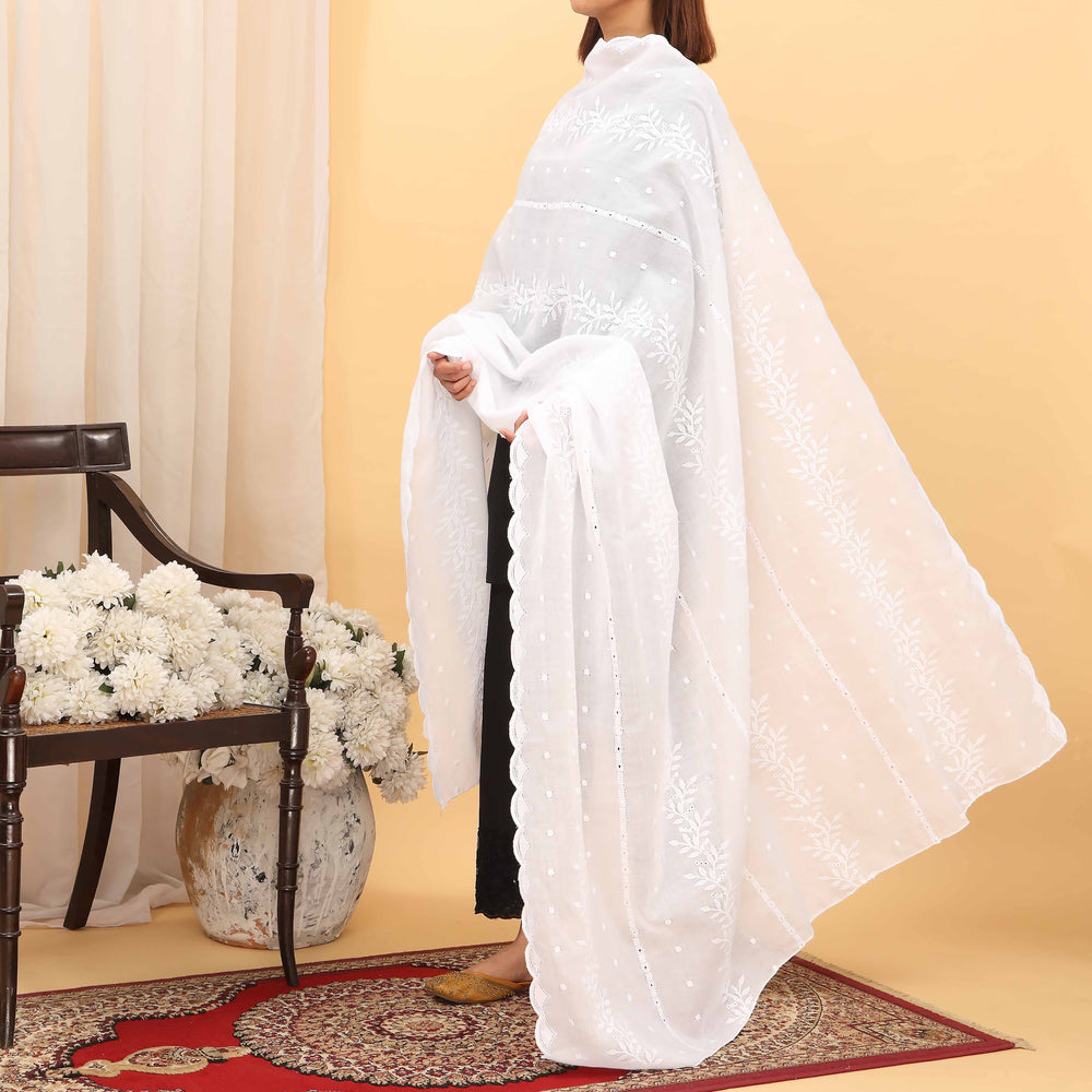 White Embroidered Dupatta PD5454