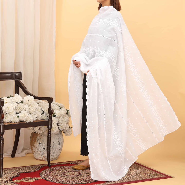 White Embroidered Dupatta PD5454