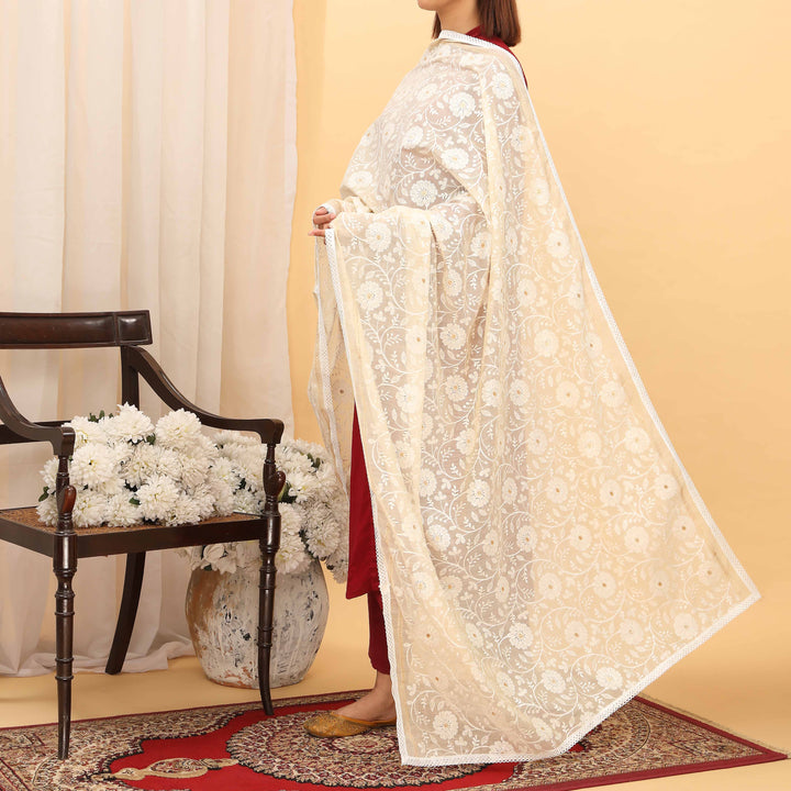 Beige Embroidered Dupatta PD5456