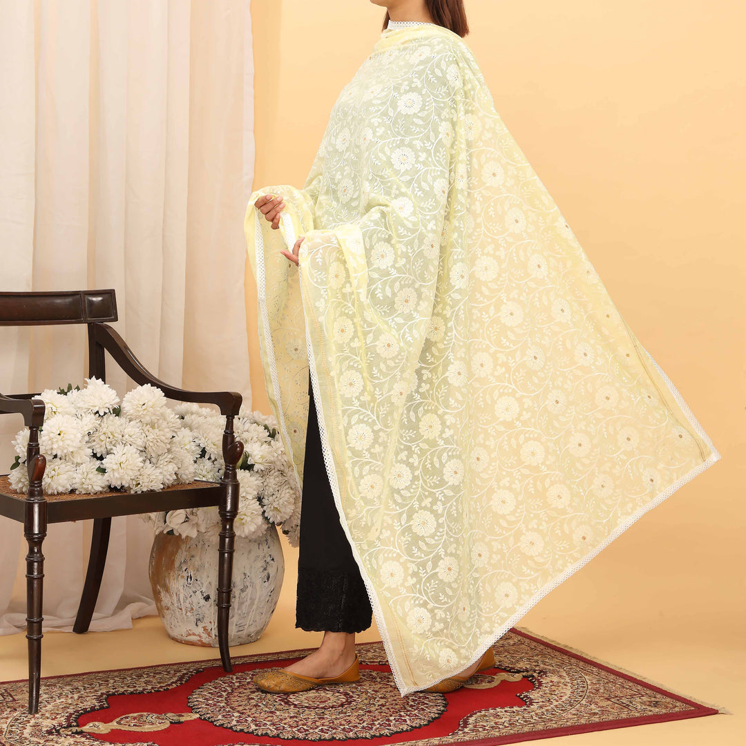 Yellow Embroidered Dupatta PD5457