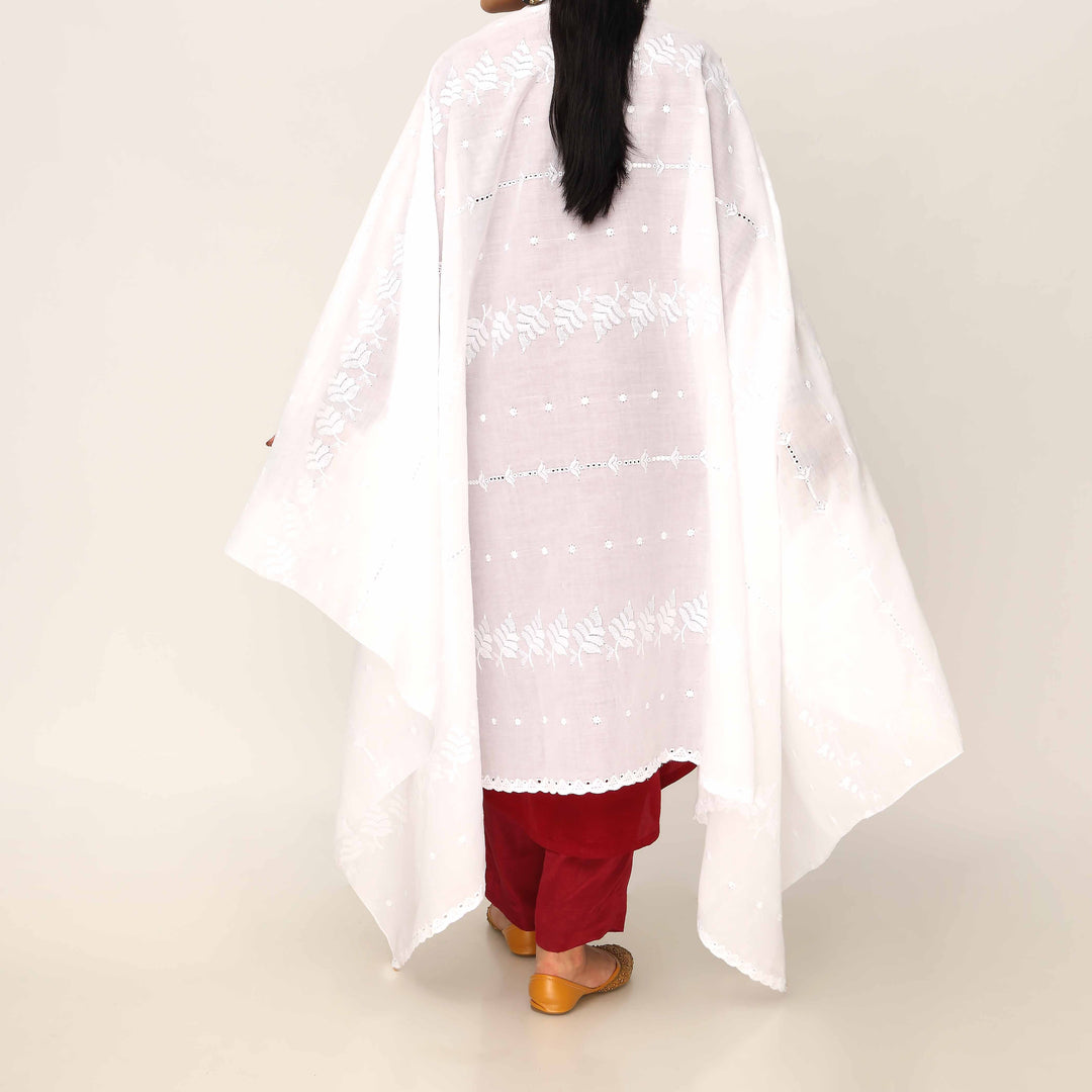 White Embroidered Dupatta PD5461