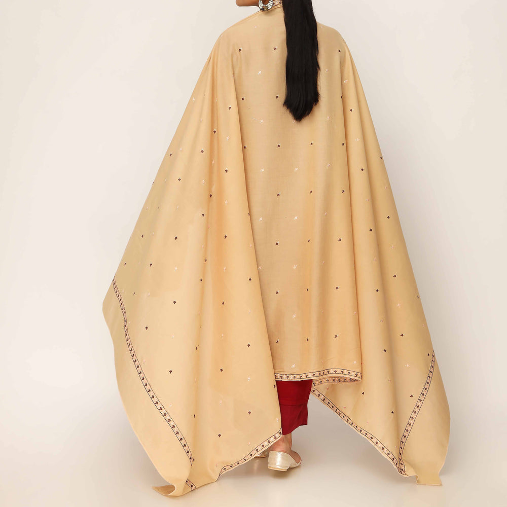 Beige Embroidered Cotton Dupatta PD5475
