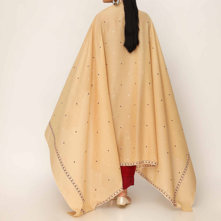 Beige Embroidered Cotton Dupatta PD5475