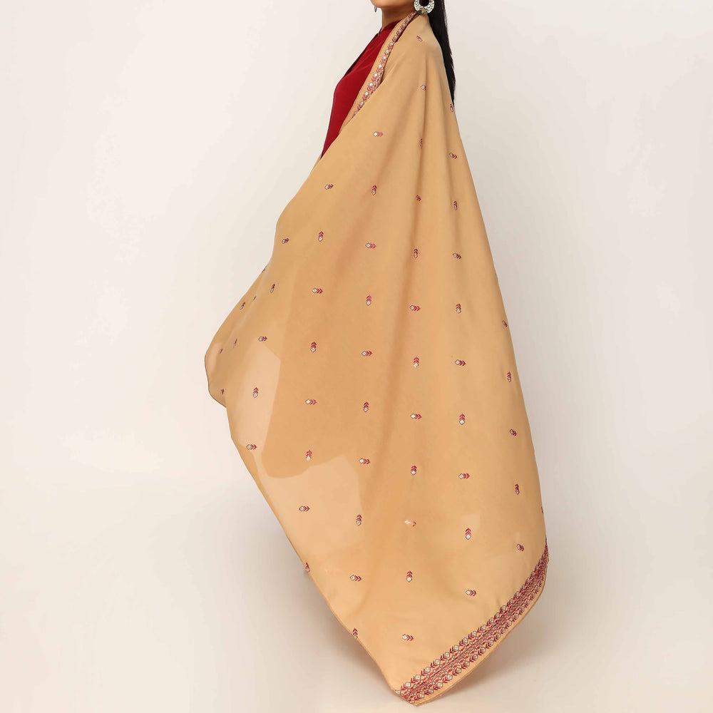 Beige Embroidered Cotton Dupatta PD5477