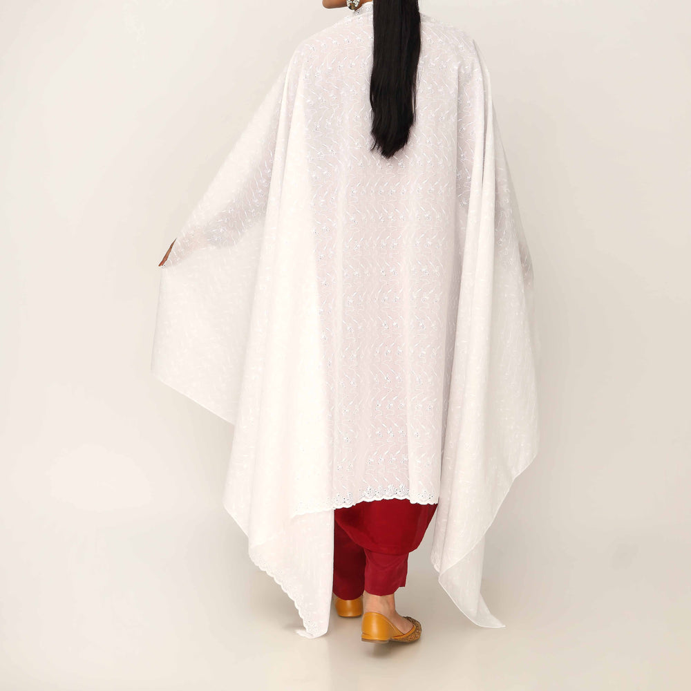 White Embroidered Cotton Dupatta PD5481