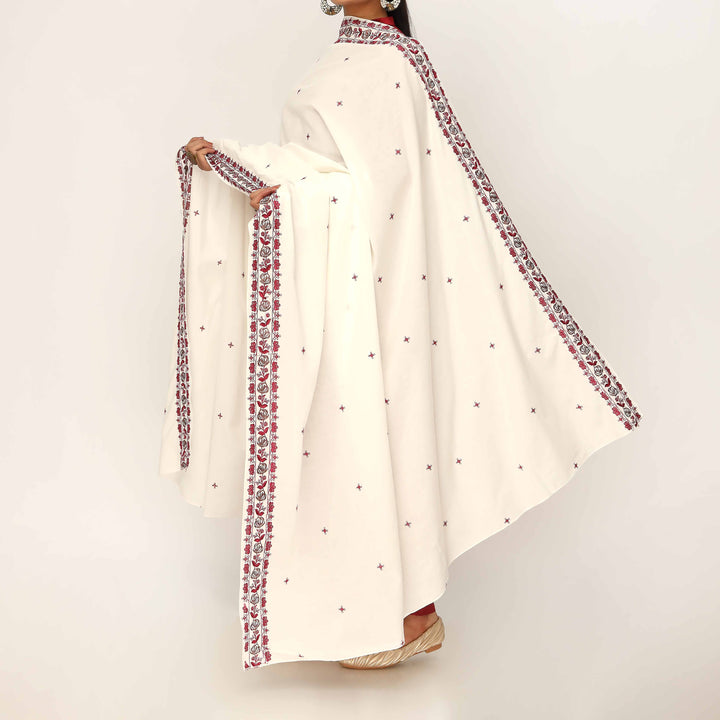 White Embroidered Cotton Dupatta PD5483