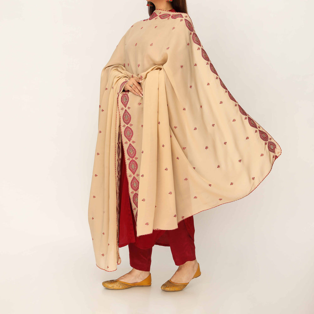 Beige Embroidered Cotton Dupatta PD5485
