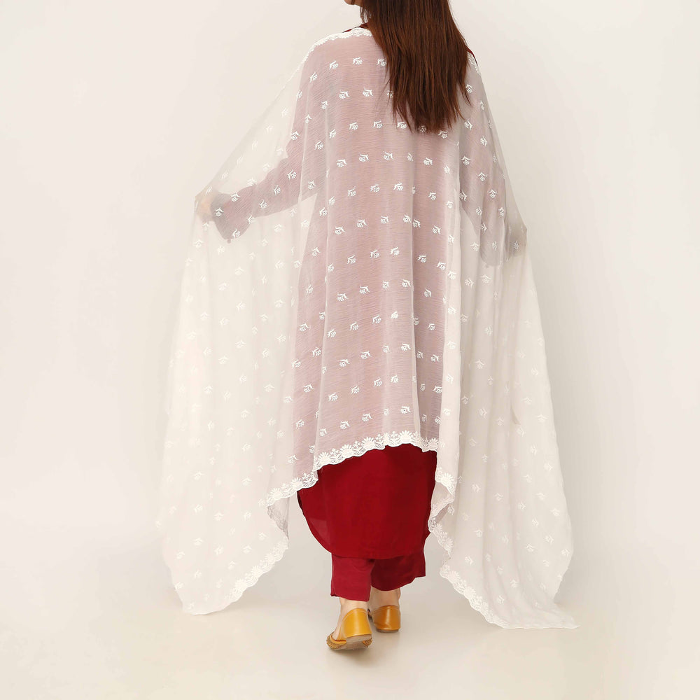 White Embroidered Cotton Dupatta PD5487