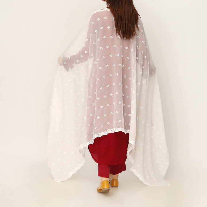 White Embroidered Cotton Dupatta PD5487