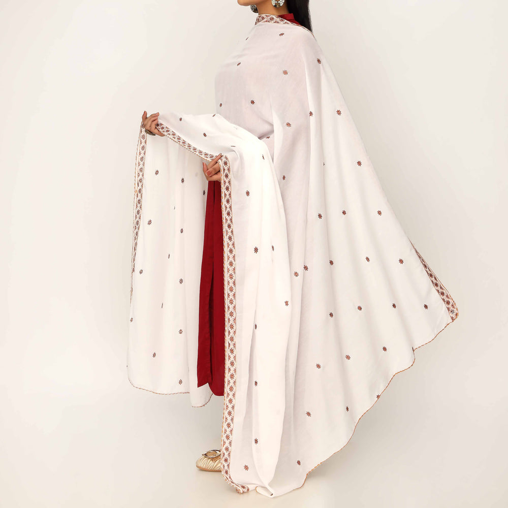 White Embroidered Cotton Dupatta PD5493