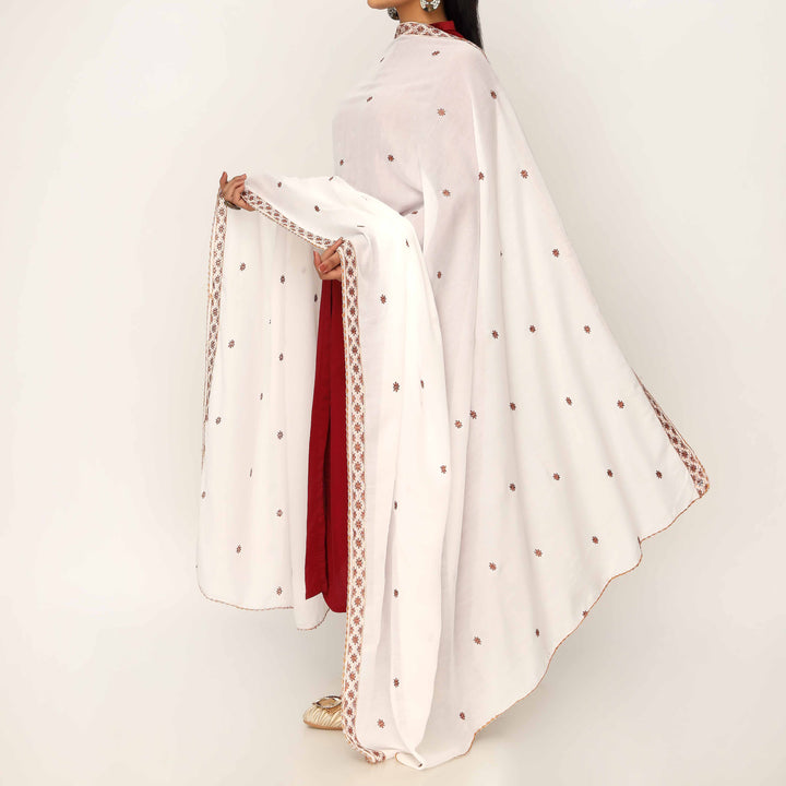 White Embroidered Cotton Dupatta PD5493