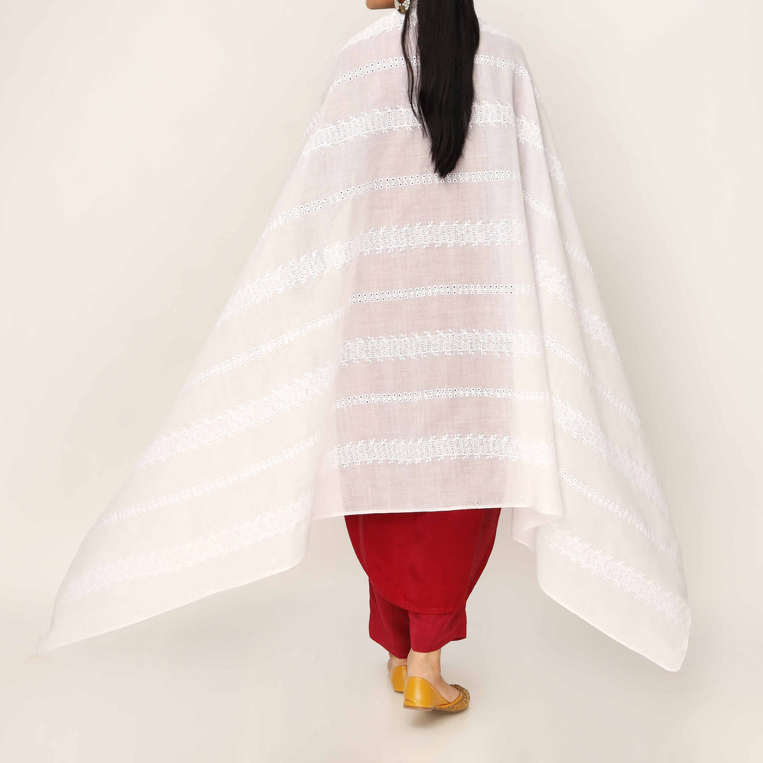 White Embroidered Cotton Dupatta PD5496