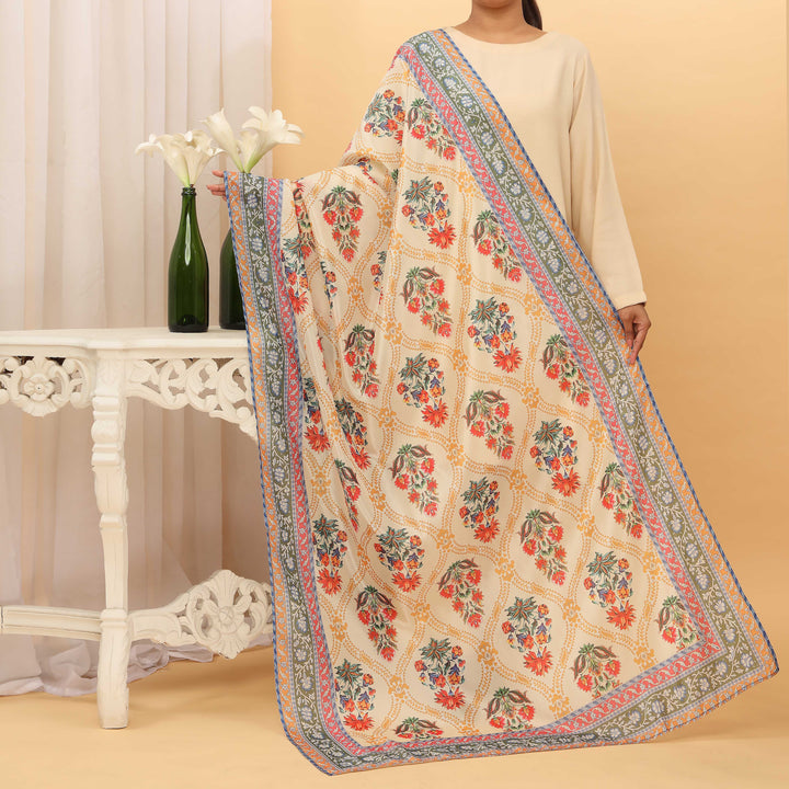 Beige Printed Chiffon Dupatta PD5595