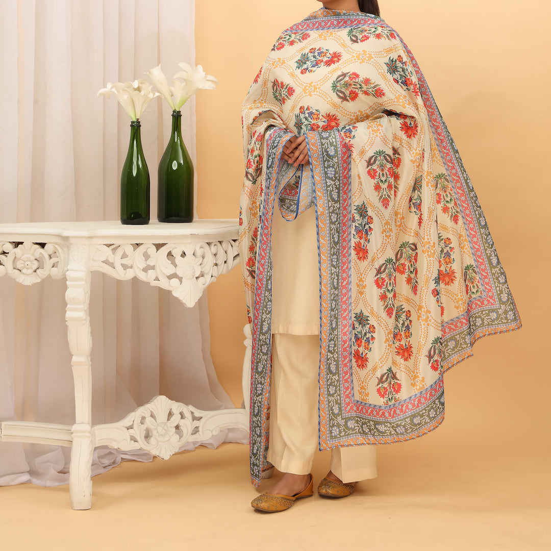 Beige Printed Chiffon Dupatta PD5595