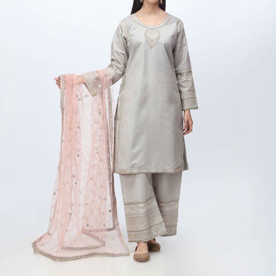 3PC- Embellished Khadi Net Suit PF3005