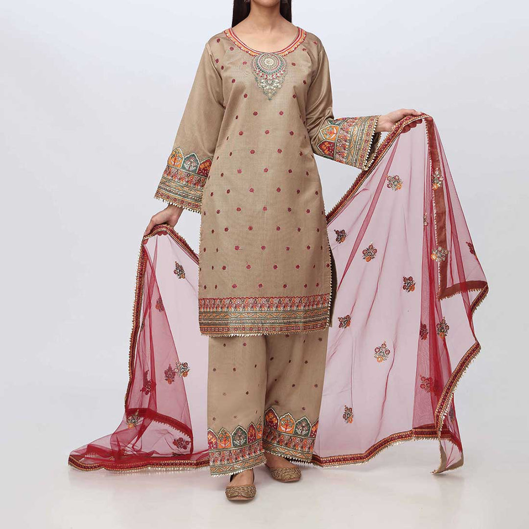 3PC- Embellished Khadi Net Suit PF3018