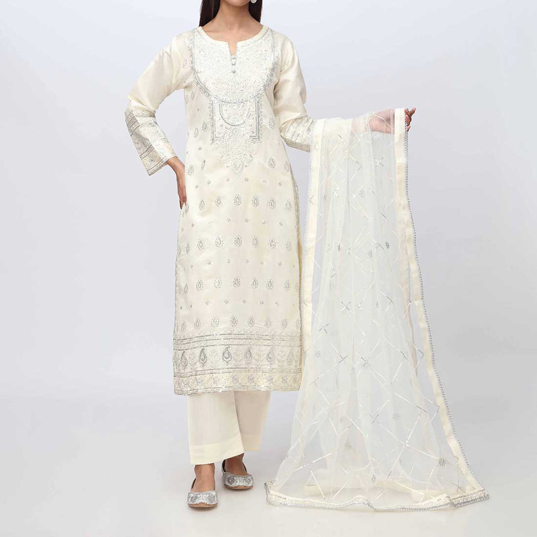 3PC- Embellished Khadi Net Suit PF3024