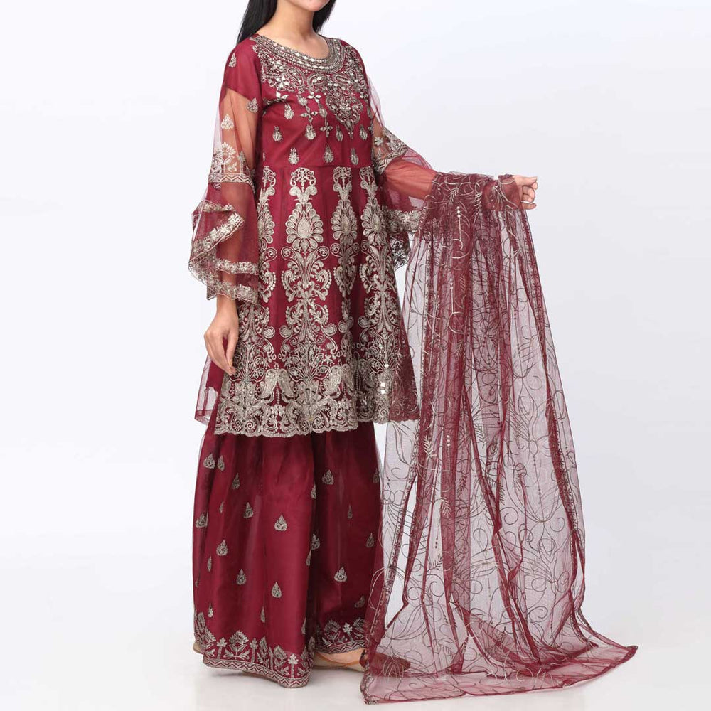 3PC- Embellished Organza Suit PF3039