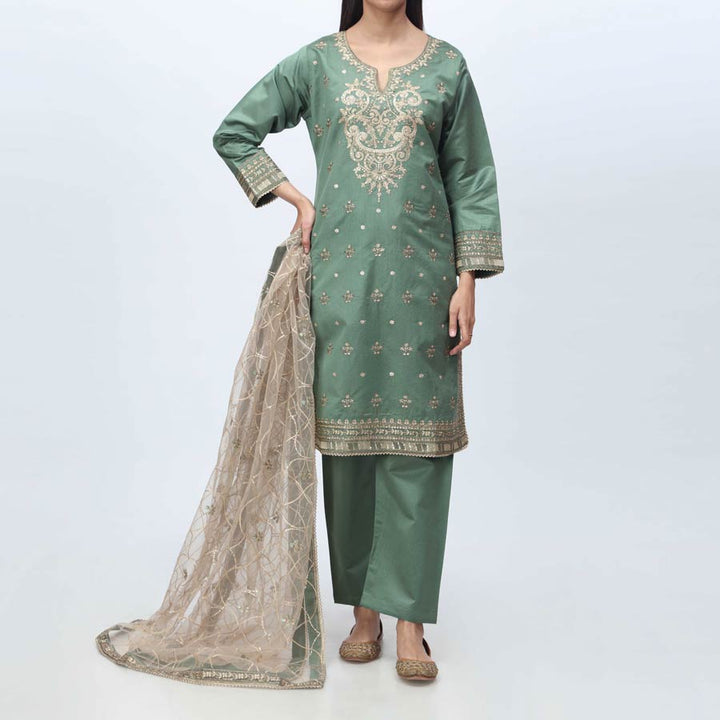 3PC- Embellished  Khadi Net Suit PF3050