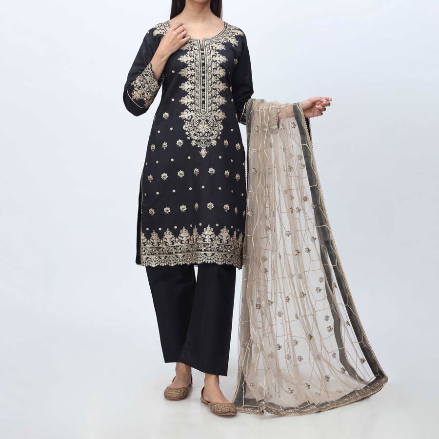 3PC- Embellished  Khadi Net Suit PF3052