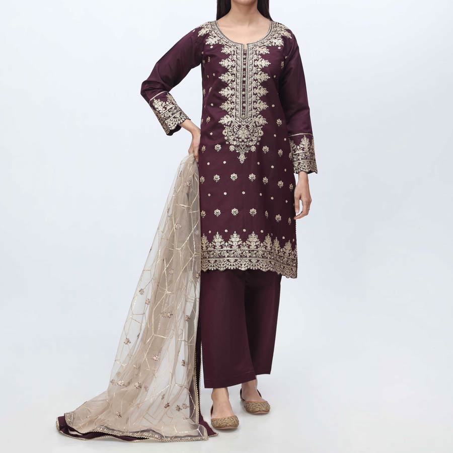 3PC- Embellished  Khadi Net Suit PF3052