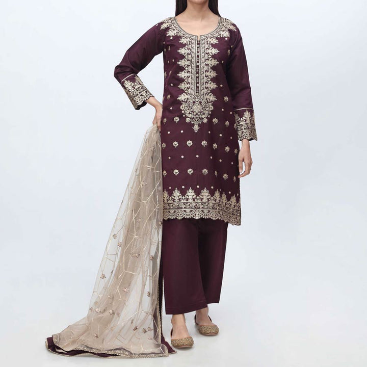 3PC- Embellished  Khadi Net Suit PF3052