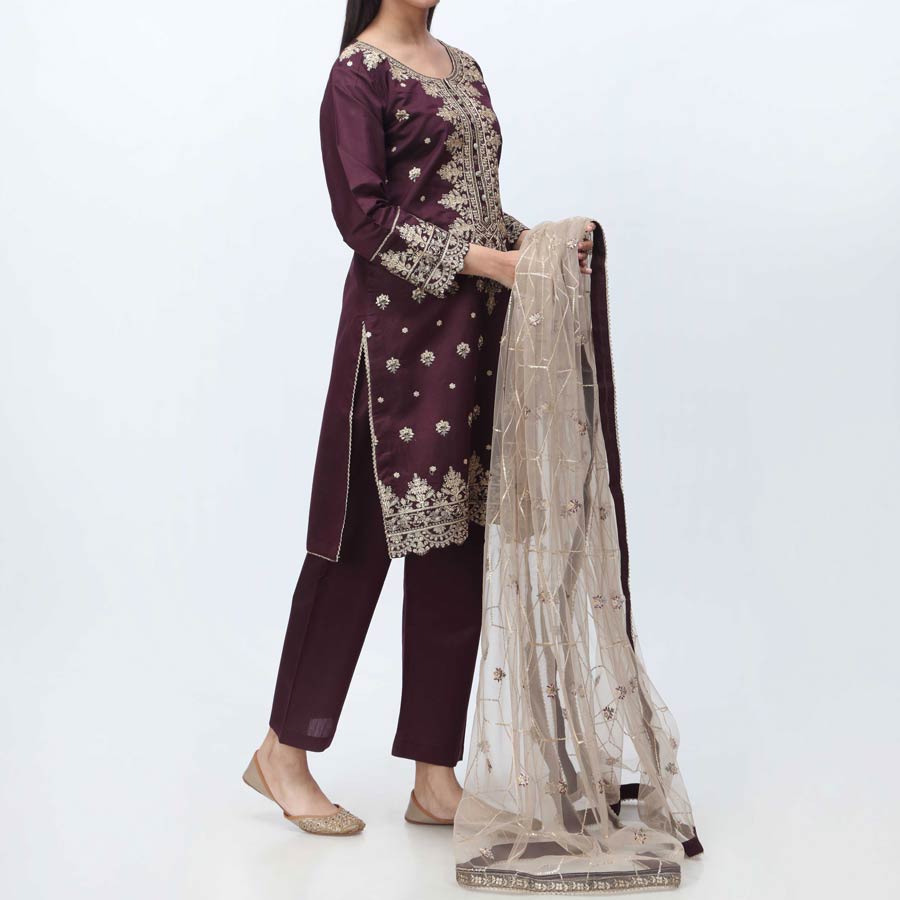 3PC- Embellished  Khadi Net Suit PF3052