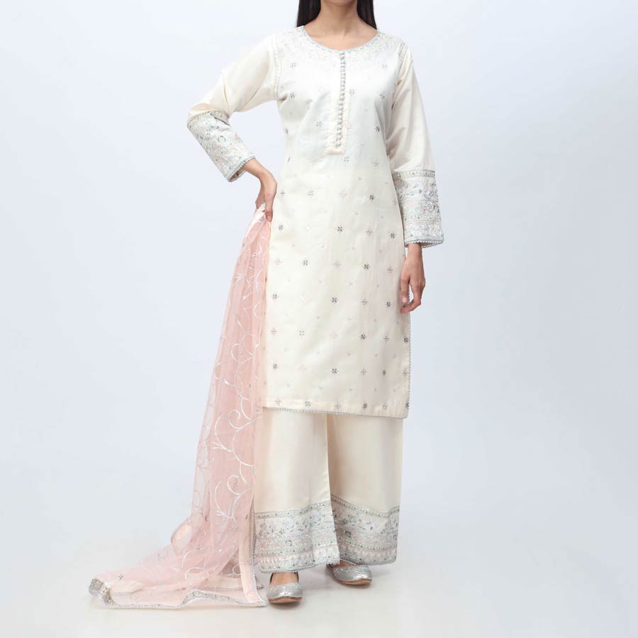 3PC- Embellished  Khadi Net Suit PF3055