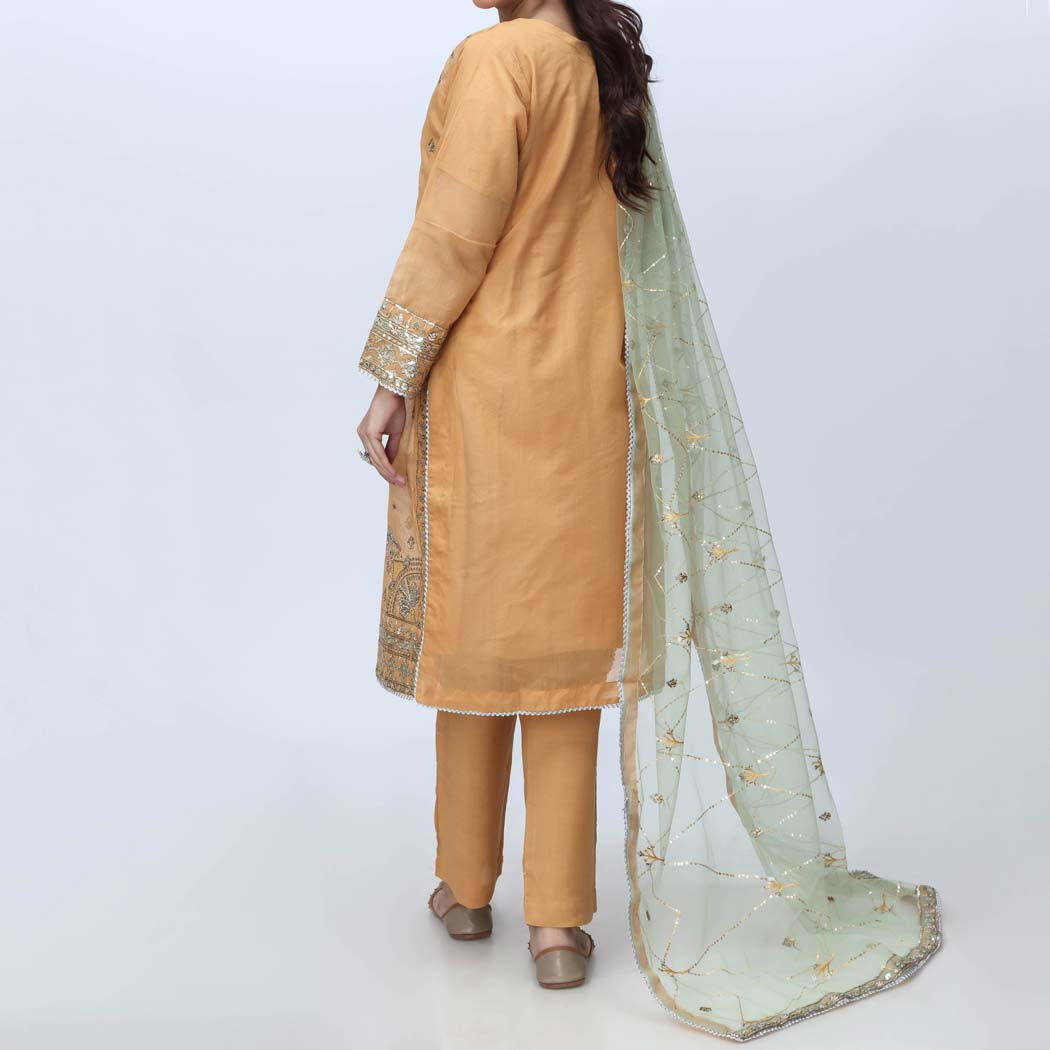 Mustard 3PC- Embellished Organza Suit PF3058