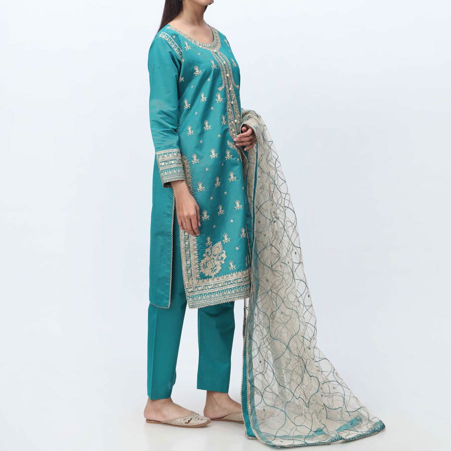 3PC- Embellished  Khadi Net Suit PF3066