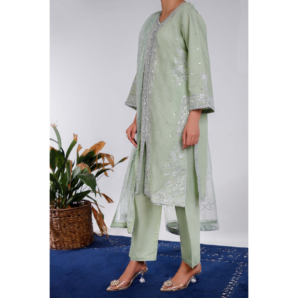 3PC- Embellished Khaddi Net Suit PF4010