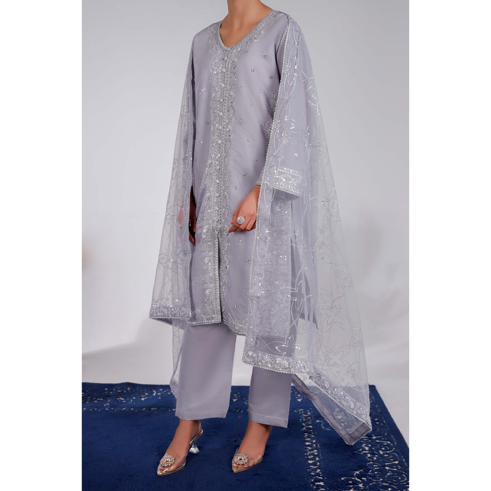 3PC- Embellished Khaddi Net Suit PF4010