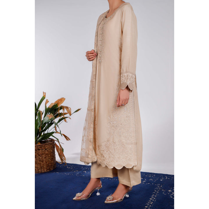 3PC- Embellished Khaddi Net Suit PF4011