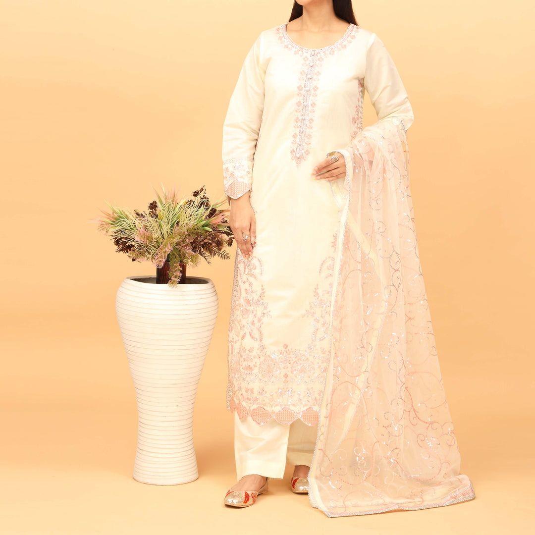 3PC Khaddi Net Embellished Suit PF4014